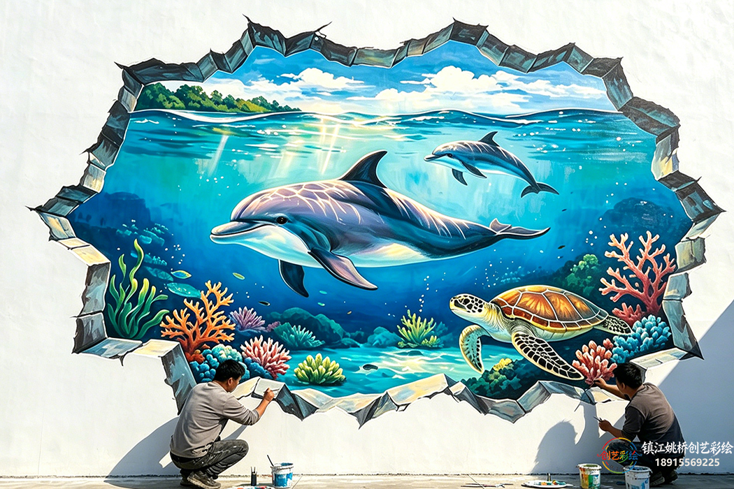 镇江网红 3D 海底墙绘